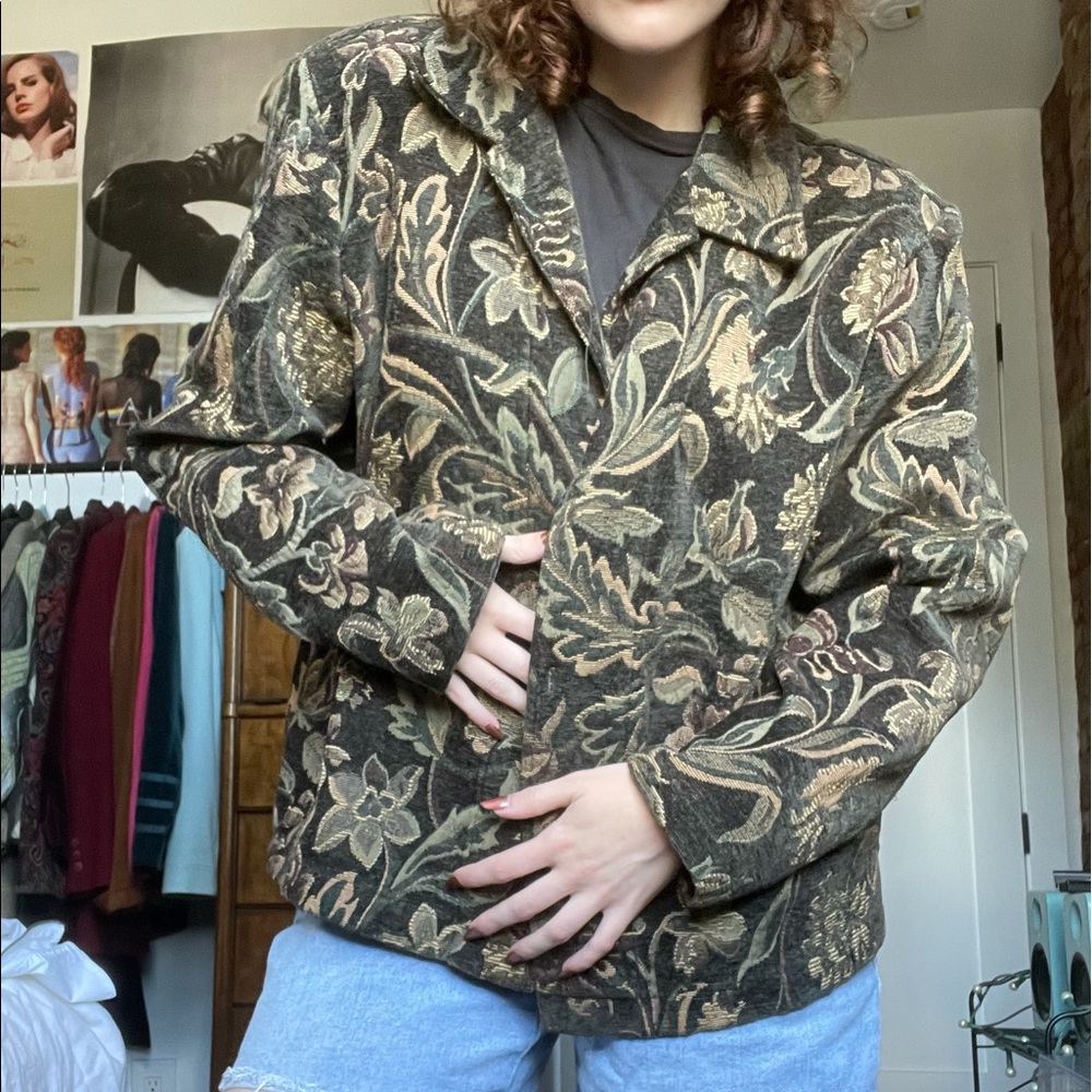 vintage coldwater creek green floral jacket